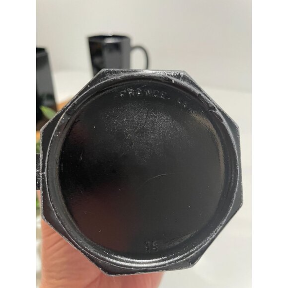 3 Mid Century Style Black Glass Octagon Coffee Mugs Cups ARCOROC France OCTIME - Picture 11 of 14